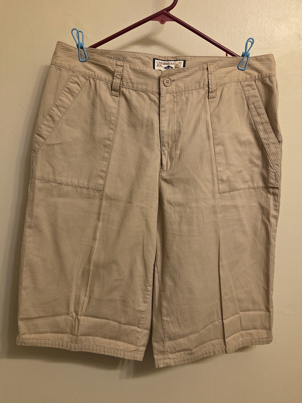 Caribbean Joe Khaki Micro Herringbone Chino Bermuda Shorts 12 Preppy Coastal